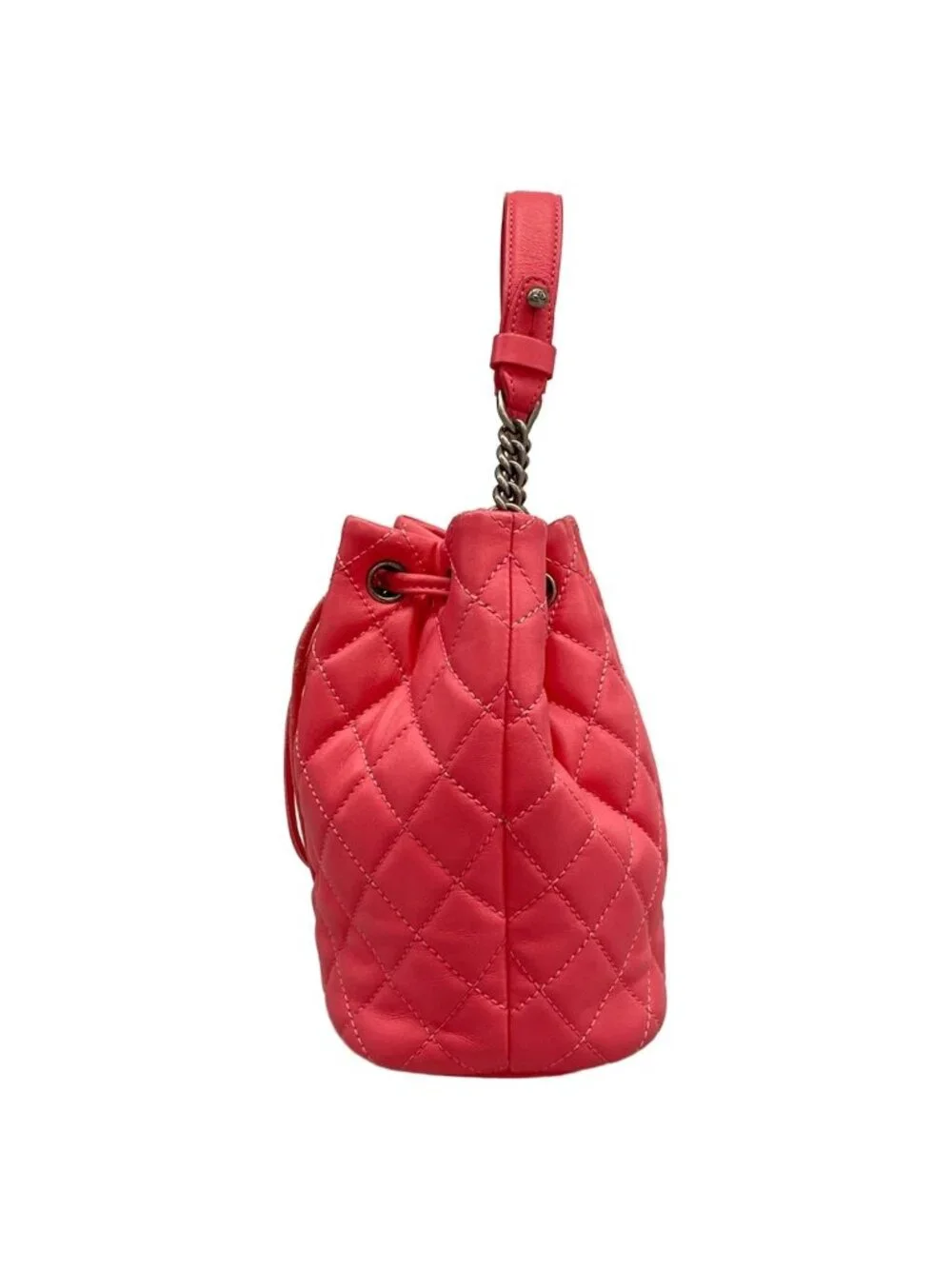 Chanel Handbag Quilted Pink Vintage Silver Drawstring Lambskin